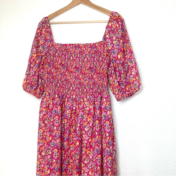 House Of Harlow 1960 Floral Maxi Dress Large Puff Sleeves Cotton Poplin Pink - Picture 6 of 16